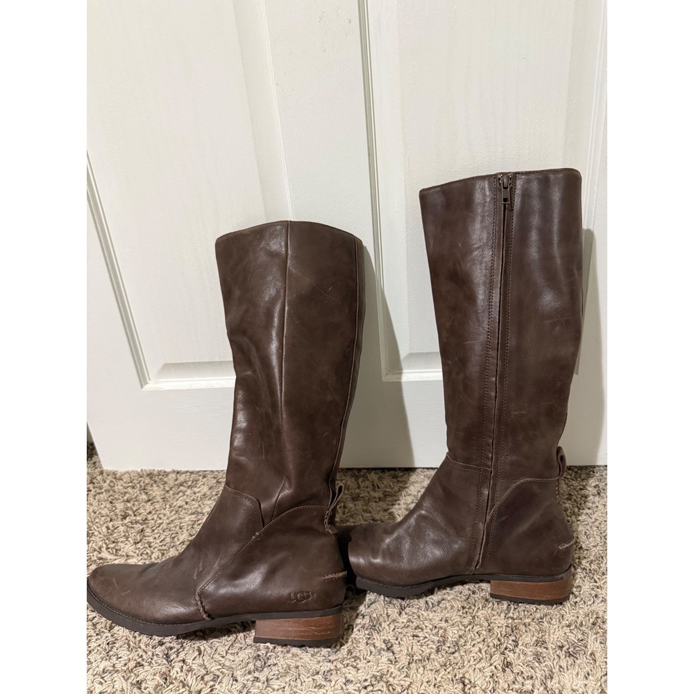 UGG Seldon Dark Brown Leather Tall Riding Boots 1098315 Womens 10‎